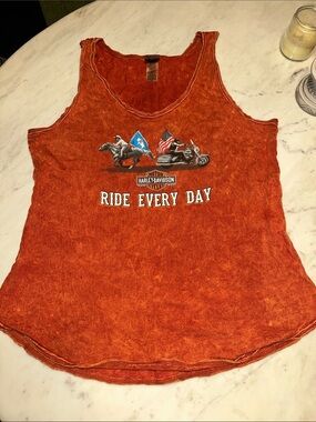 Harley-Davidson Women's Washed Orange 'Ride Every Day' Graphic Tank size XL